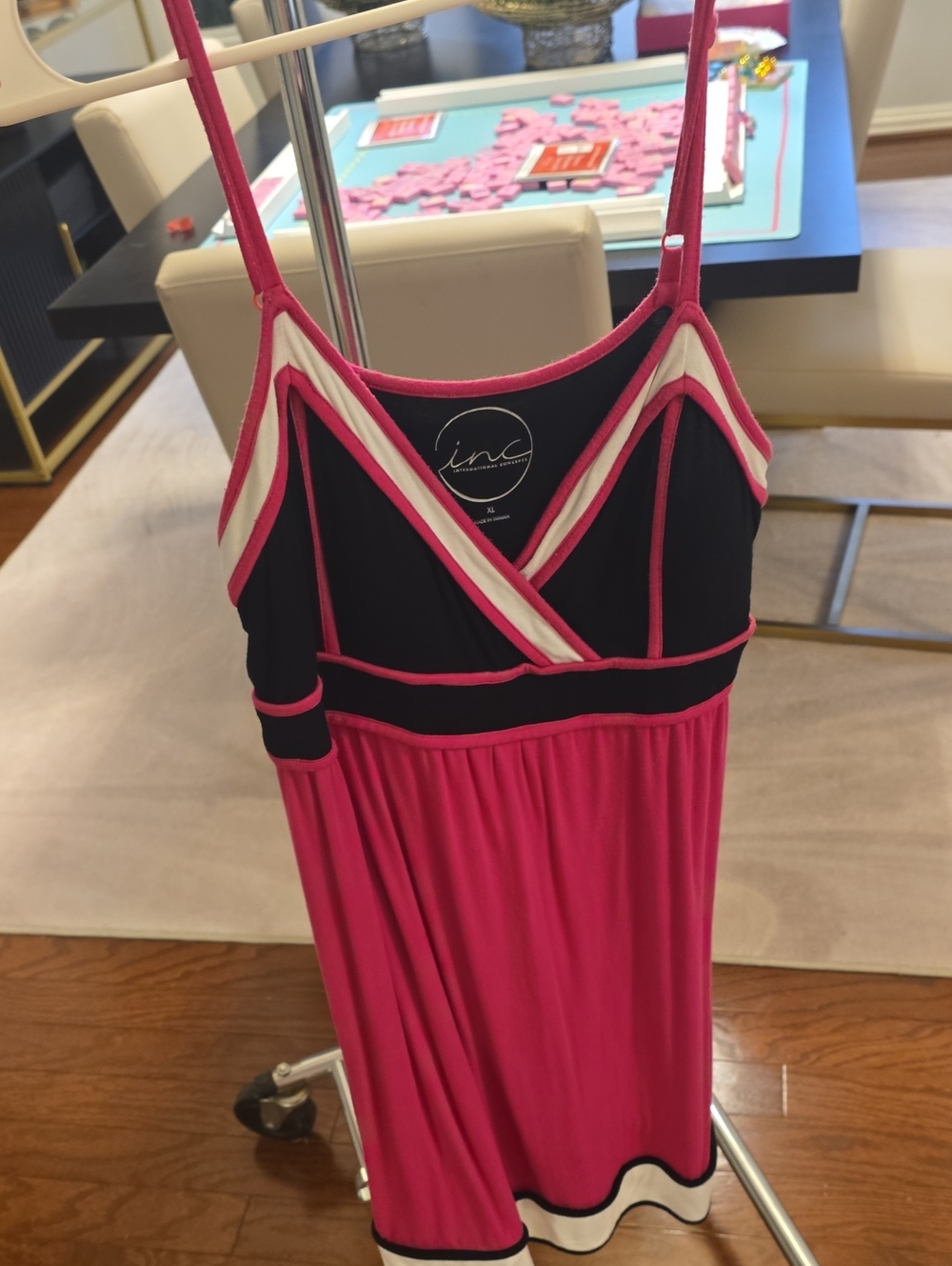 INC International Concepts Pink, Black & White Colorblock Spaghetti-Strap Dress